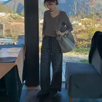 2970舒适早八穿搭~高腰慵懒条纹拖地裤