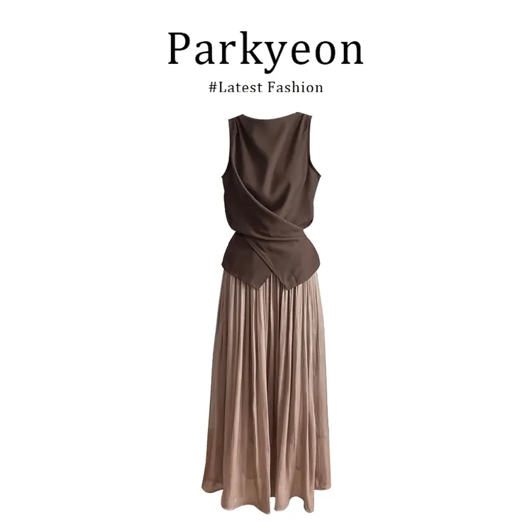 parkyeon2025法式轻奢爆款不规则交叉上衣直筒阔腿百搭休闲裤套装