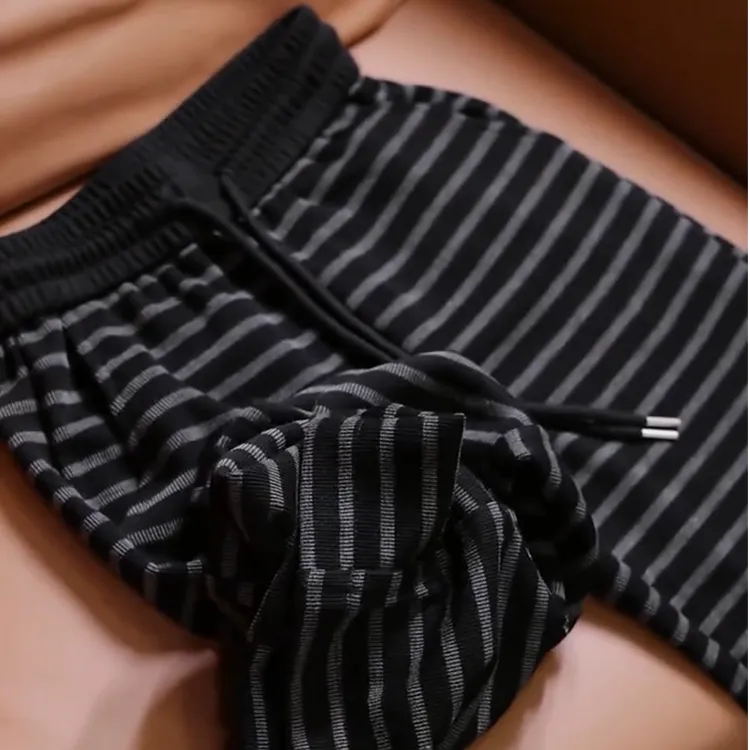 条纹潮流修身时尚直筒裤长裤薄款高腰运动休闲裤百搭韩版弹力