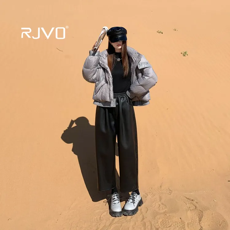 【年妈专属】RJVO新款老钱风PU皮裤子秋冬新款松紧宽松休闲弯刀皮裤