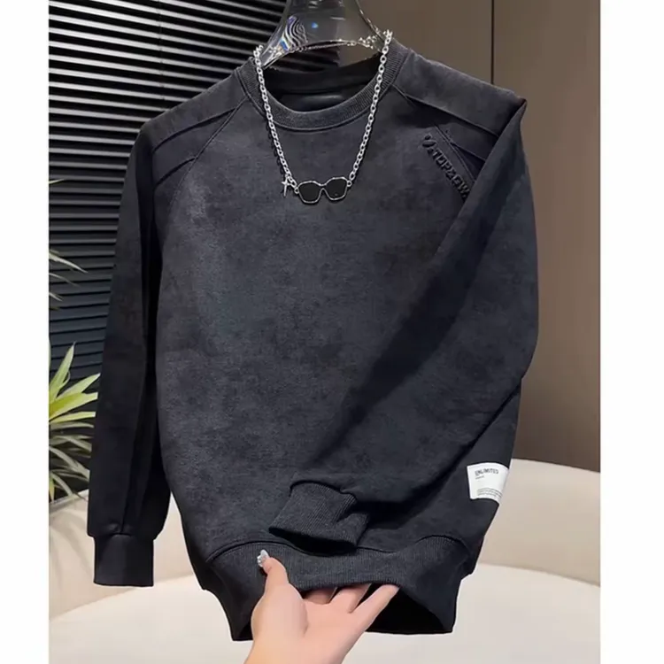 美式简约秋冬季新款潮流洗水扎染纯色卫衣休闲百搭微宽松男士外套