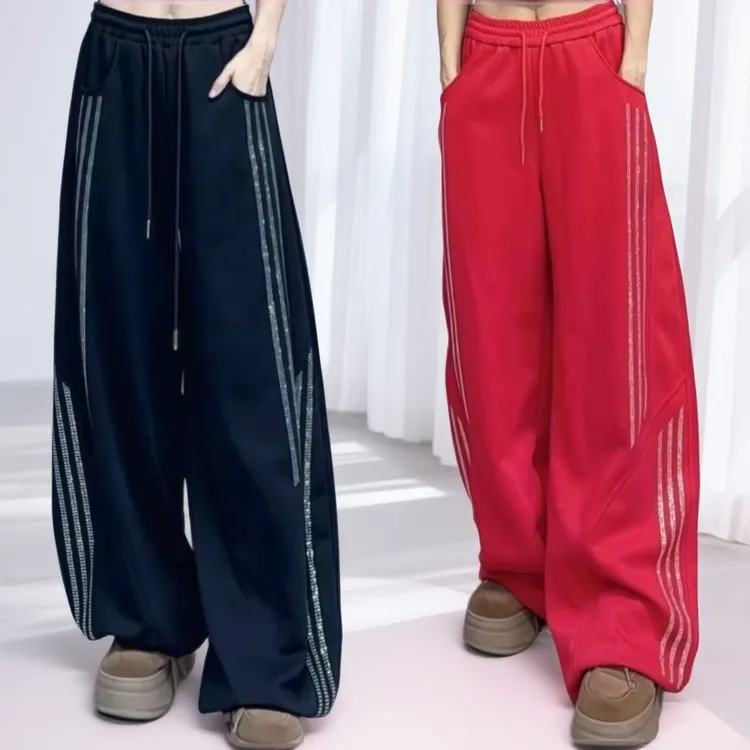 3934#复合棉闪钻弯刀裤时尚休闲微弹阔腿长裤