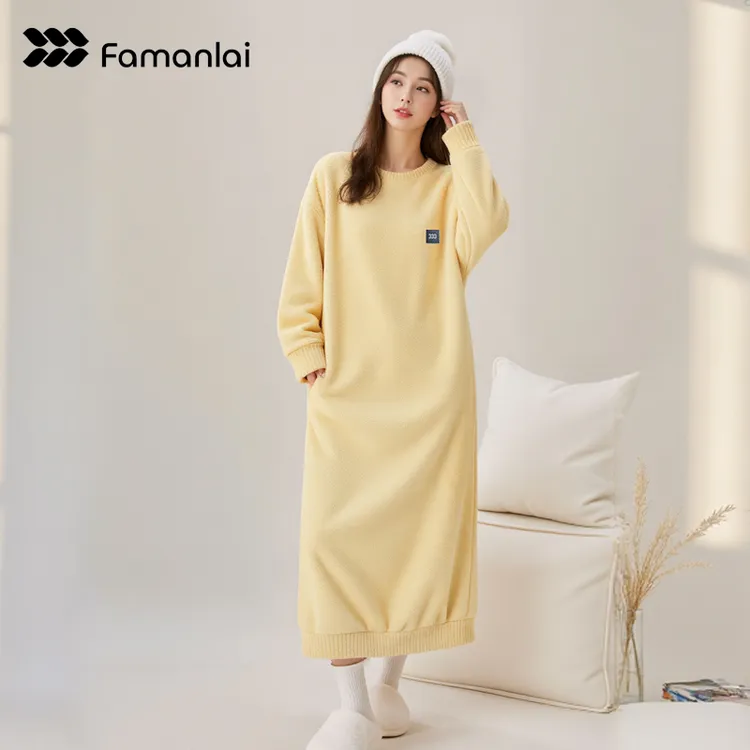 半边绒睡裙加绒加厚冬季珊瑚绒睡衣女秋冬2025新款冬天加长款睡袍