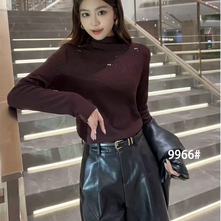 新时尚百搭半高领长袖秋冬满天星烫钻修身气质保暖显瘦打底衫305