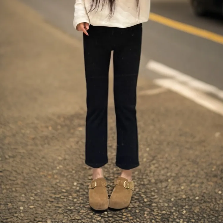 宿慕SUMU加绒加厚烟管裤牛仔裤2025冬季新款显瘦牛仔九分裤33029