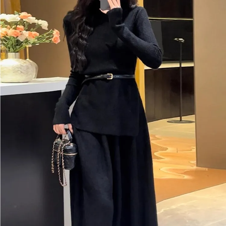 秋冬季韩系穿搭一整套针织毛衣连衣裙子女2025新款高级感套装长裙