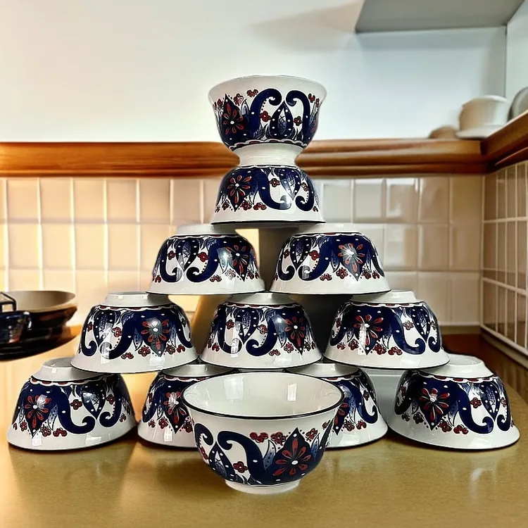 【新疆包邮】atlas qina 12个艾德莱斯碗高档家蓝色  【02】