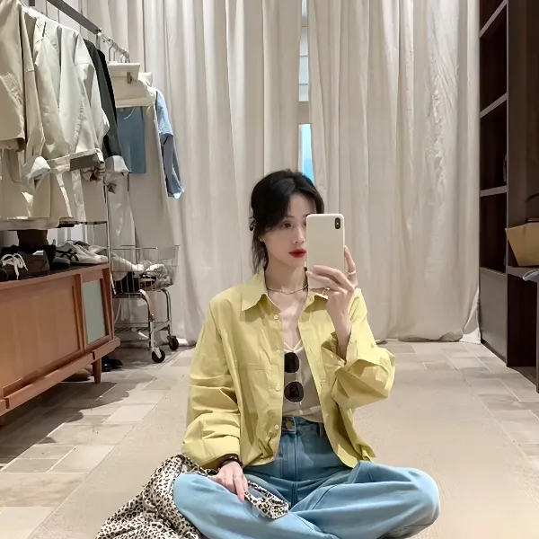 【柠檬恰恰】法式黄色长袖衬衫女2025新款时尚早春套装显瘦牛仔裤