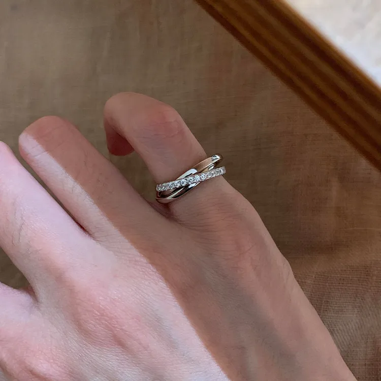 铜合金戒指 韩系三环叠戴戒指冷淡风小众精致高颜值设计感尾戒