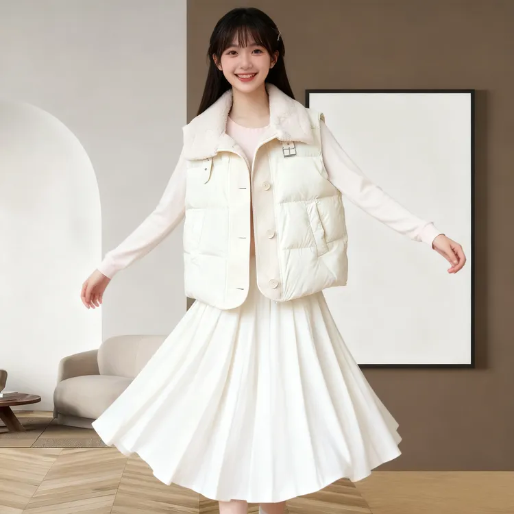 女单排扣短款轻职风保暖秋冬无袖宽松休闲风羽绒马甲2025年新背心