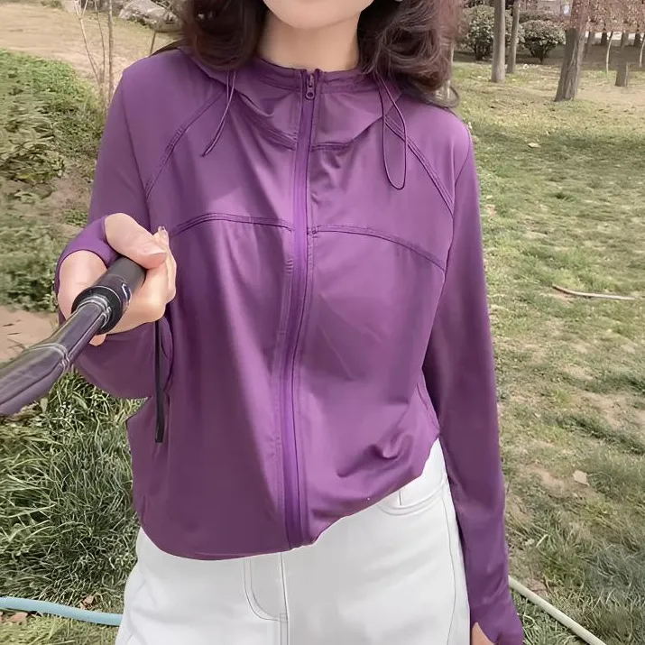 休闲时尚连帽外套女新款夏季运动外套韩版宽松罩衫弹力上衣