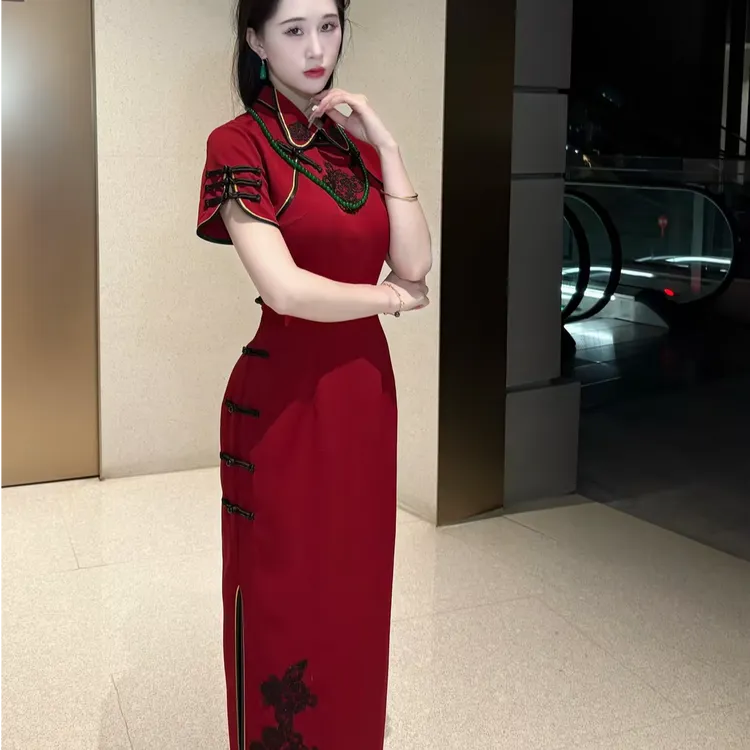 画报夫人原创自制手工旗袍气质阿精孟子义同款 阿精红旗袍