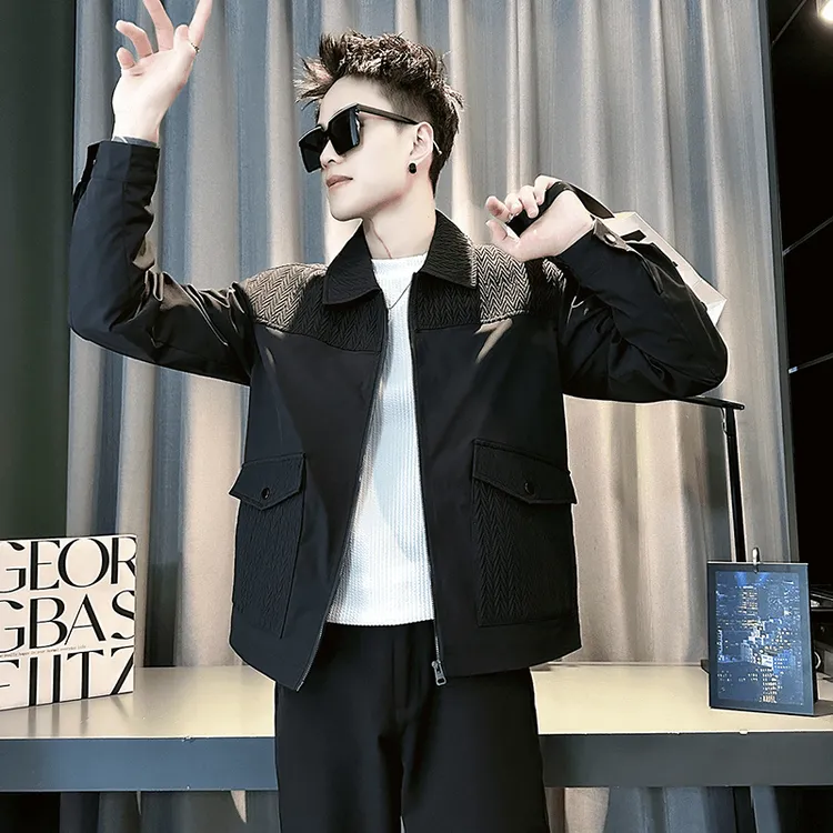 高级感男装休闲外套男春秋2025新款网红潮牌痞帅拼接夹克旱春外衣