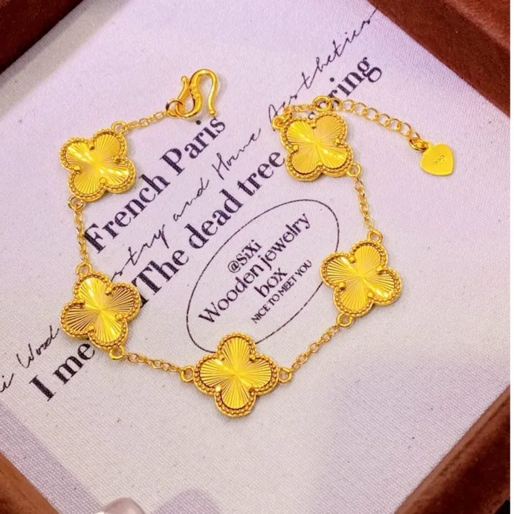 铜合金手链 四叶草手链复古风饰品镭射精致双面