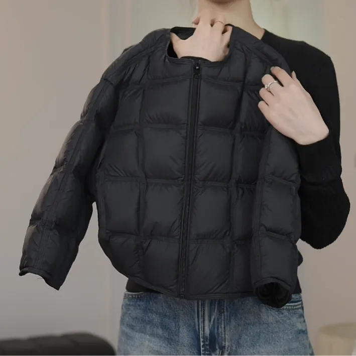 儿童棉服冬装2025新款韩版时尚纯色百搭加厚保暖休闲方格泡芙棉服