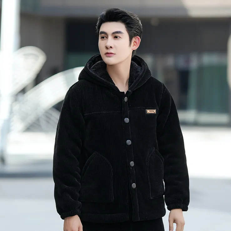 冬季新款男士三层夹棉加绒加厚保暖套装男士高颜值可外出睡衣