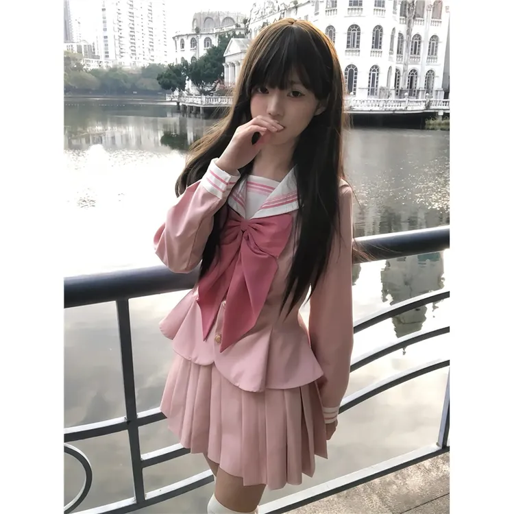 日系少女萌系收腰粉色水手服女短袖上衣学院风JK制服套装原创正版