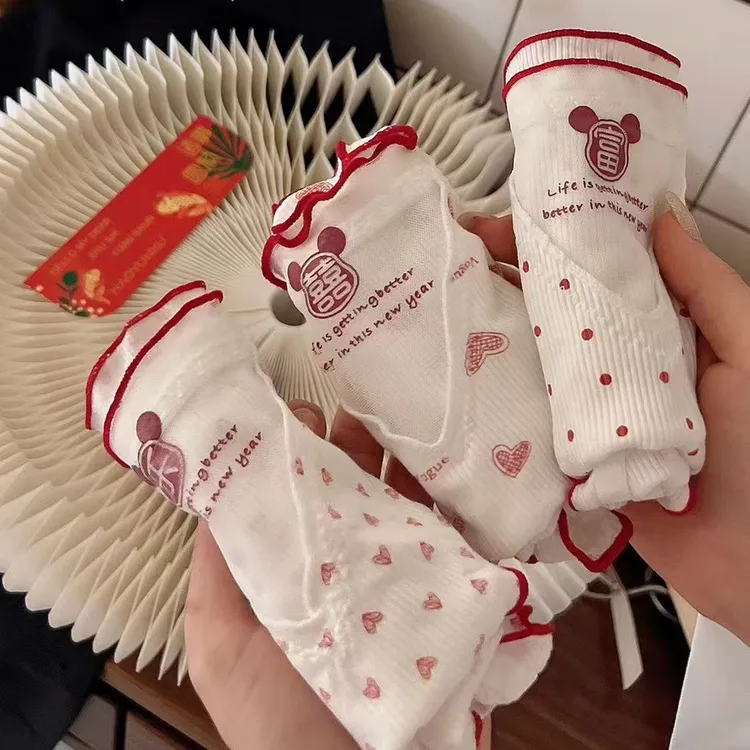 新品3条装桃运绵绵开运爱心三角裤薄款印花日系甜美女裤
