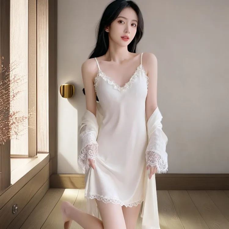 秋季新款吊带睡裙冰丝睡衣女胸垫性感女款蕾丝睡裙纯欲风家居服