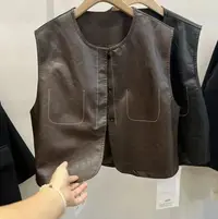 【柔软蛋白皮】PU皮衣马甲秋季休闲洋气圆领单排扣透气简约宽松马夹