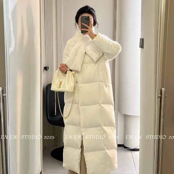 【智恩家】羽绒服女韩版泡芙围巾领白鸭绒长款时尚设计感加厚冬季外套