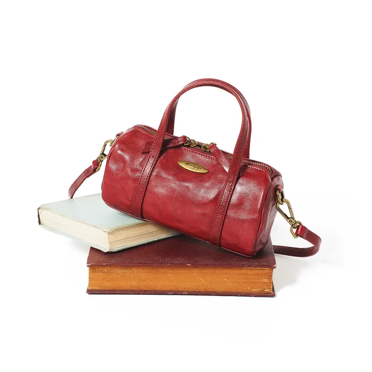 Momogigi怀旧主义 原创设计复古手抓纹植鞣牛皮手提斜挎波士顿包