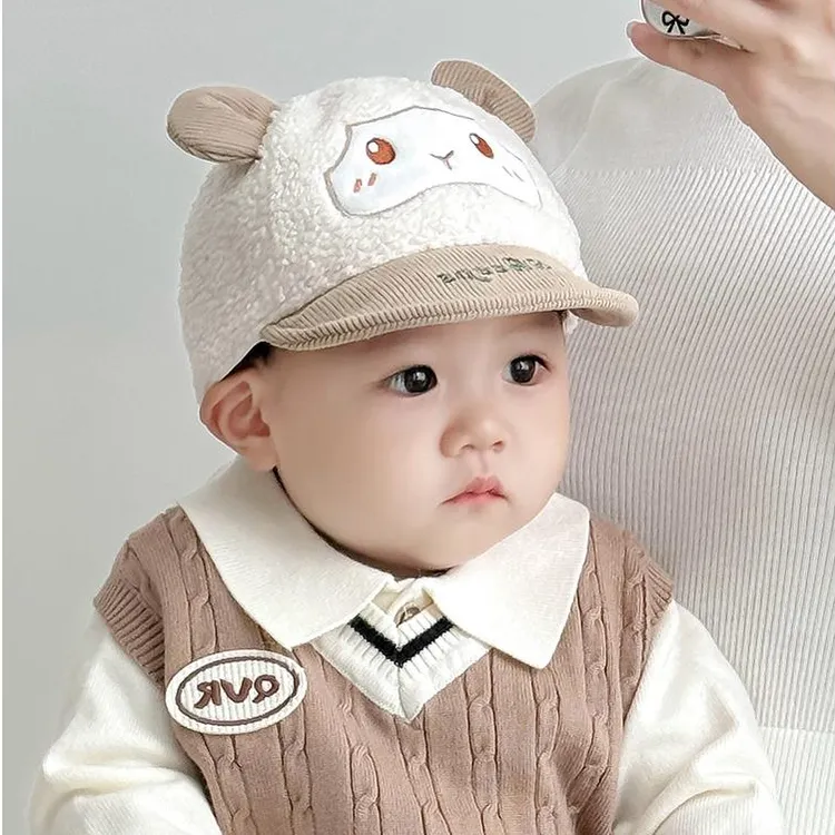 宝宝帽子秋冬韩版时尚加厚婴儿男童鸭舌帽冬季男孩女童毛绒棒球帽