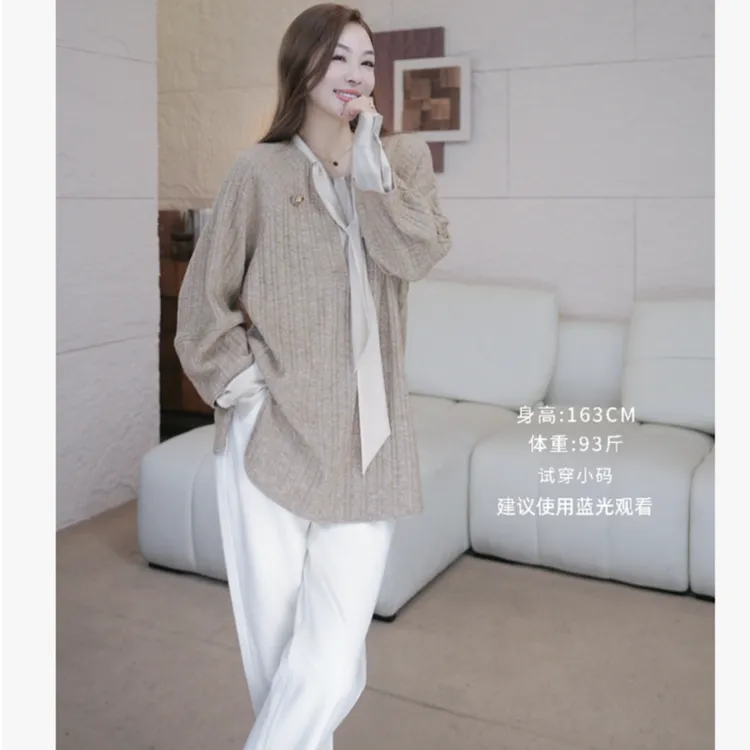 【容雨RYHOME】领口系带设计感绞花毛衣254M3334