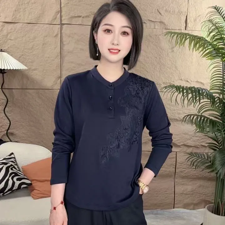 3粒扣定位拼蕾丝春秋装简约纯色收腰衬衫女气质百搭打底上衣衬衣