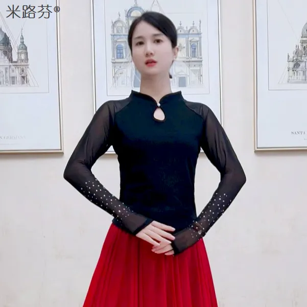 中国风跳舞纱衣古典舞纱上衣长袖民族舞练功服女春夏潮款跳舞衣服