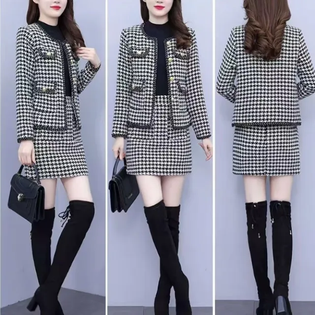 千鸟格小香风套装钩织教程