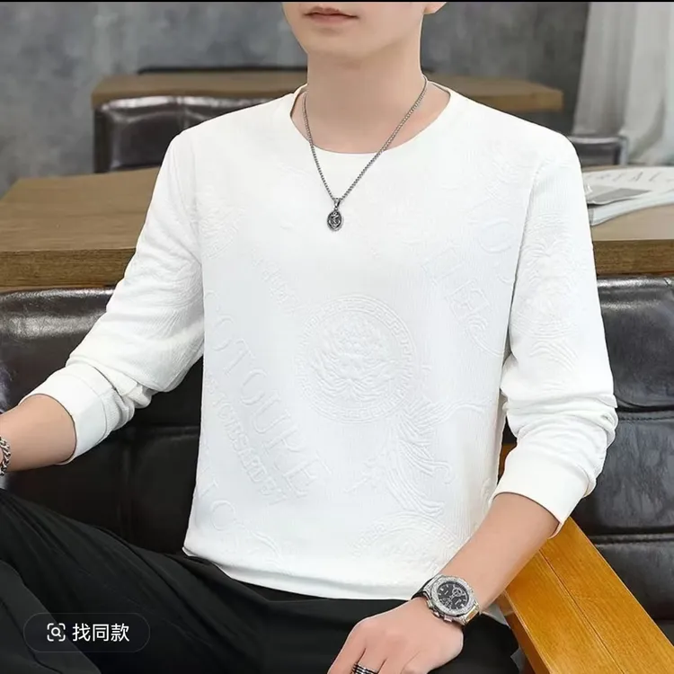 乐贵鸟2025新款男士立体提花简约休闲舒适圆领卫衣12201