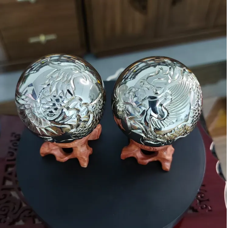 健身球保健球高档礼品伴手礼手握铁球保定铁球非遗德银篆刻龙凤球