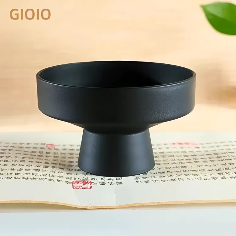 GIOIO中式禅意水培苔藓球植物托盘陶瓷高脚盆斗笠碗花盆桌面客厅