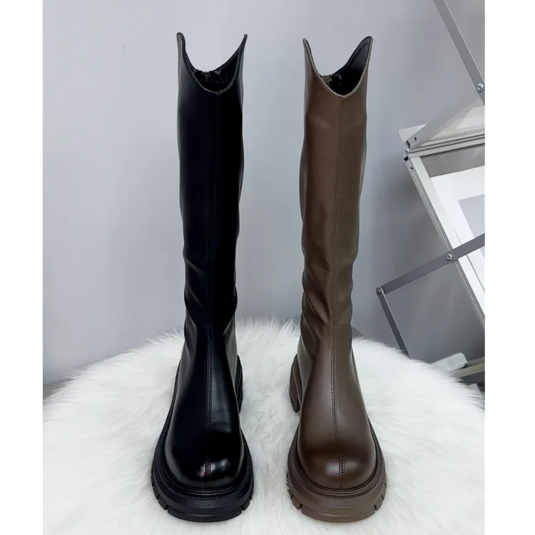 网红厚底长筒靴女2025新款秋冬加绒百搭高筒骑士靴不过膝瘦瘦长靴