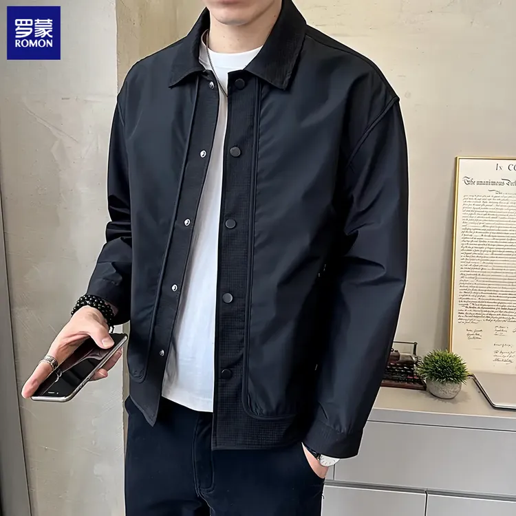 罗蒙男士夹克春秋新款潮流工装百搭感翻领痞帅休闲轻奢外套2025潮