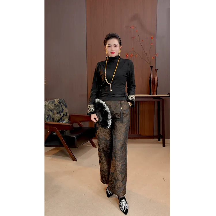 【步履生香】一缎香云加绒复古时尚百搭新中式国风窄版阔腿裤418