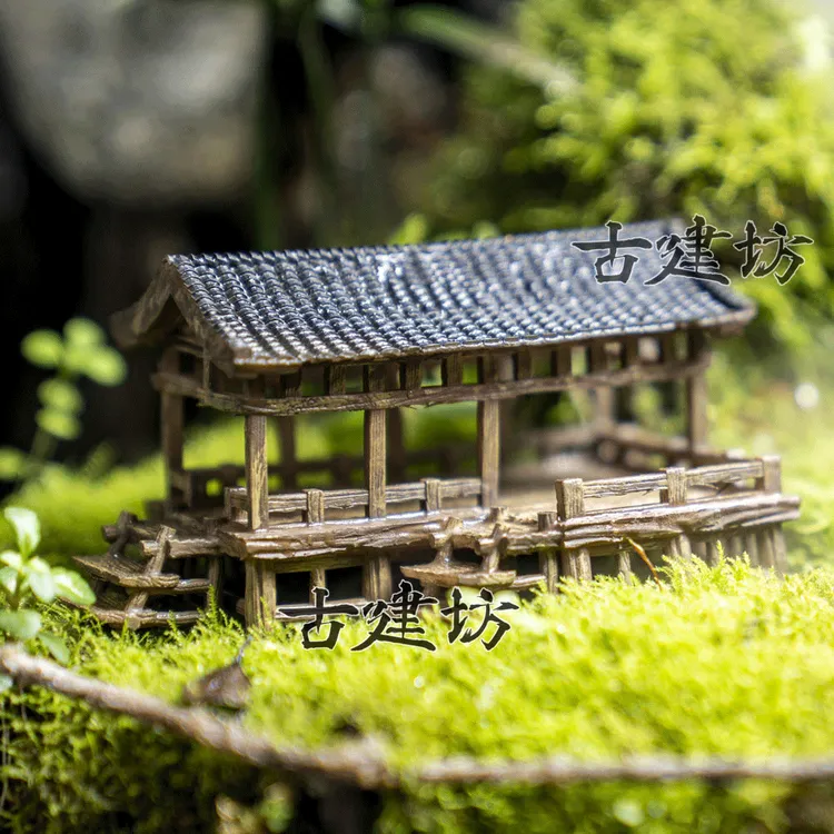 古建坊鱼缸造景微景观盆景假山古风建筑凉亭3D打印树脂摆件模型中