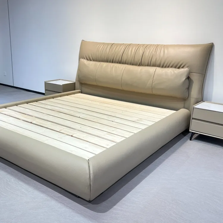 床1.8米x2米主卧大床意式极简排骨架床实木床双人床婚床真皮床