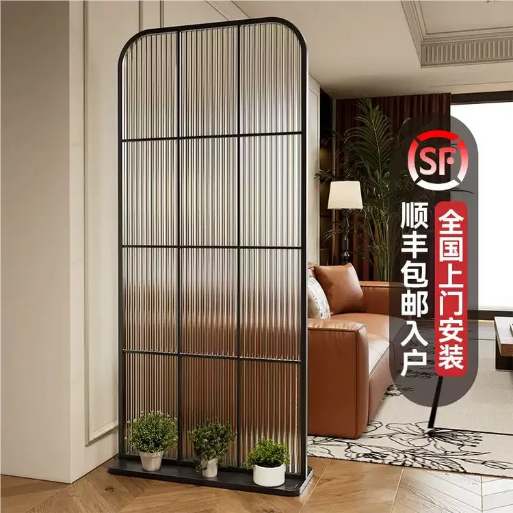 法式复古长虹玻璃屏风隔断客厅2025新款可移动入户玄关遮挡墙