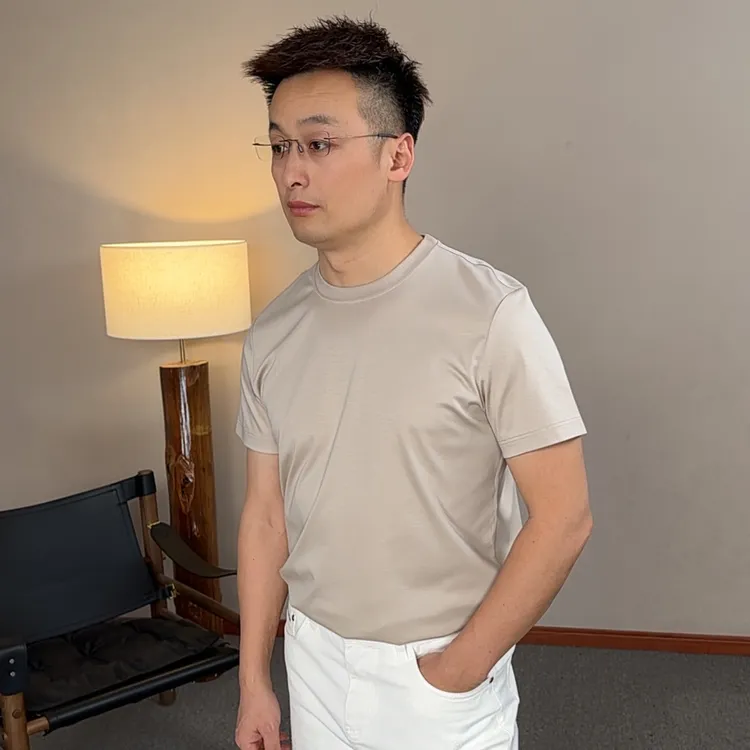 高端双丝光零触感夏季圆领纯色百搭高支免烫简约商务男士高级感