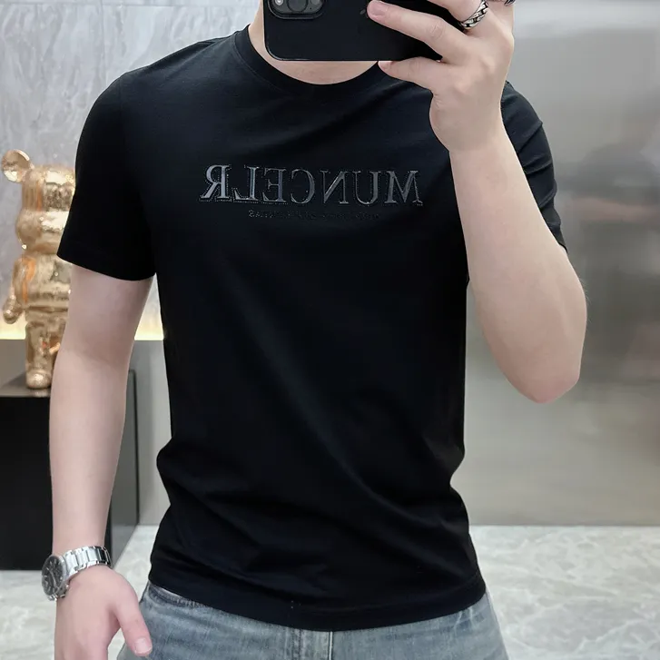 贾鲁萨加高端时尚夏季男款潮牌字母烫钻修身帅气潮流圆领短袖t恤