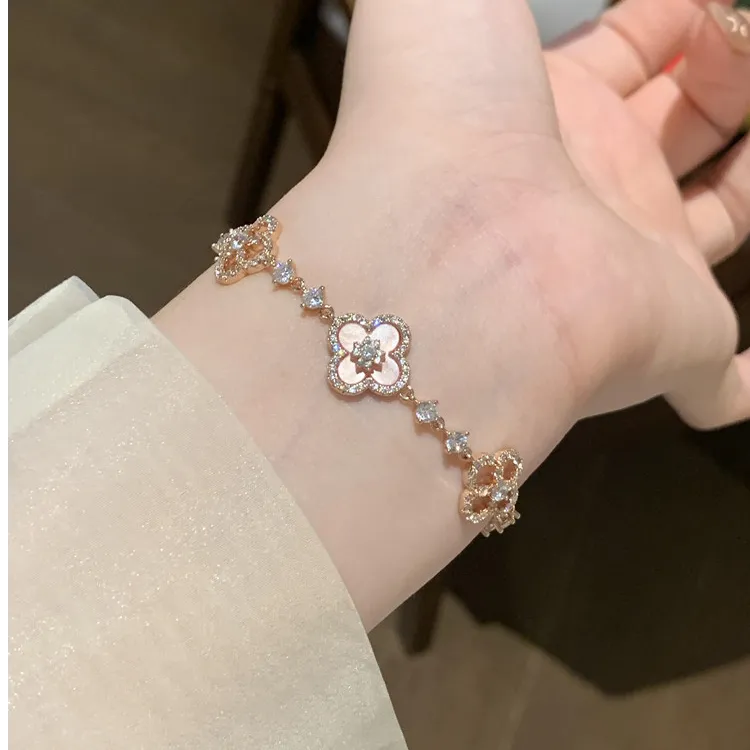 FARCOKO/法蔻 足银手链 粉色四叶草手链女轻奢小众配饰情人节礼物
