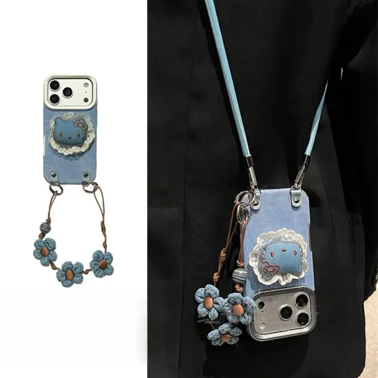 电镀浅蓝牛仔纹适用iPhone17promax手机壳16pro手提15promax小众