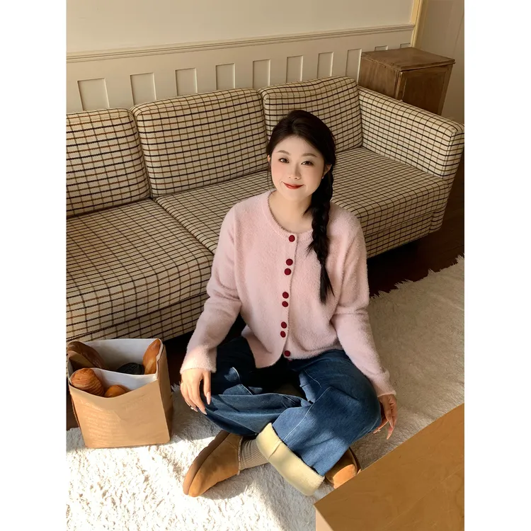 裂渡宣宣【云朵慕斯】韩系撞色毛绒上衣女冬百搭显瘦毛衣ZY510A88