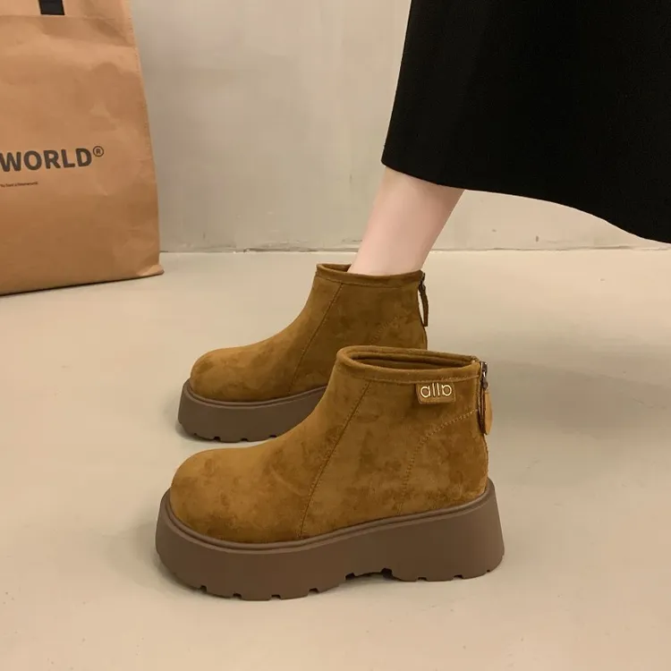 复古厚底松糕增高勃肯鞋女2025新款秋冬季小个子乐福鞋马丁靴短靴