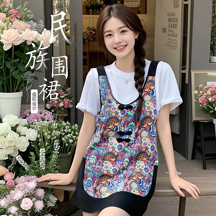 中式围裙家用舒适透气帆布罩衣耐脏耐磨干活上班工作服男女款防油