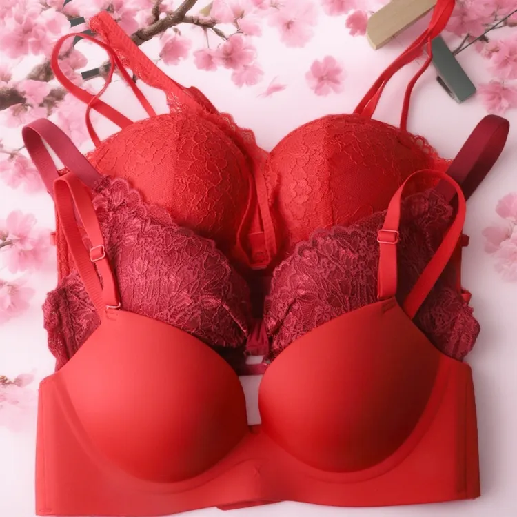 斯米莱本命年内衣套装女蕾丝胸罩聚拢结婚新娘礼物大红色文胸内裤