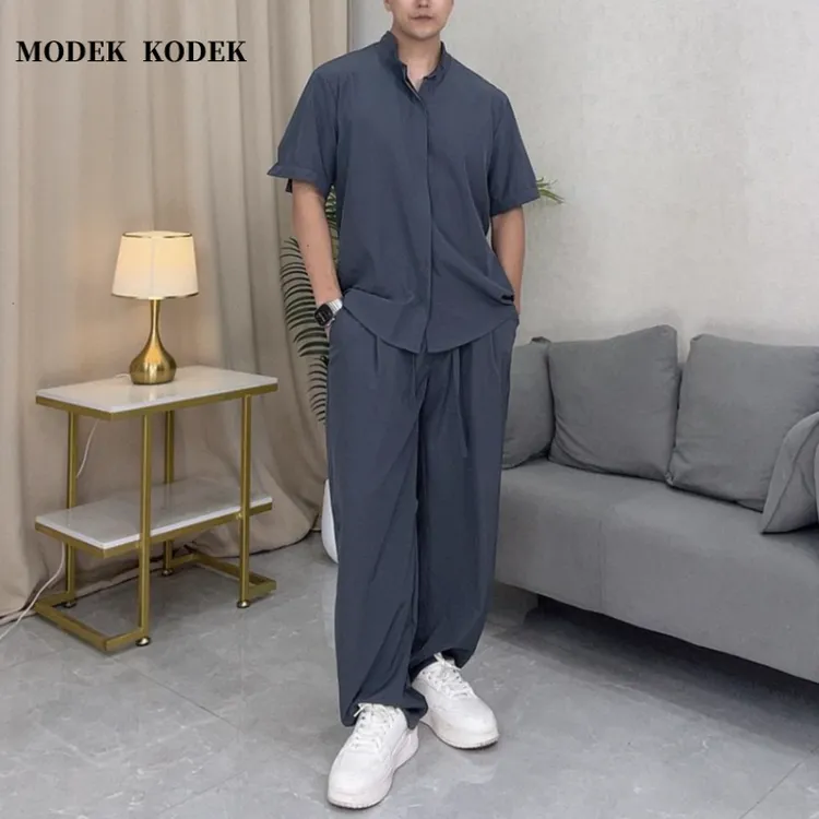 MODEK KODEK夏季新款男时尚半袖衬衫高级感潮牌宽松直筒裤两件套