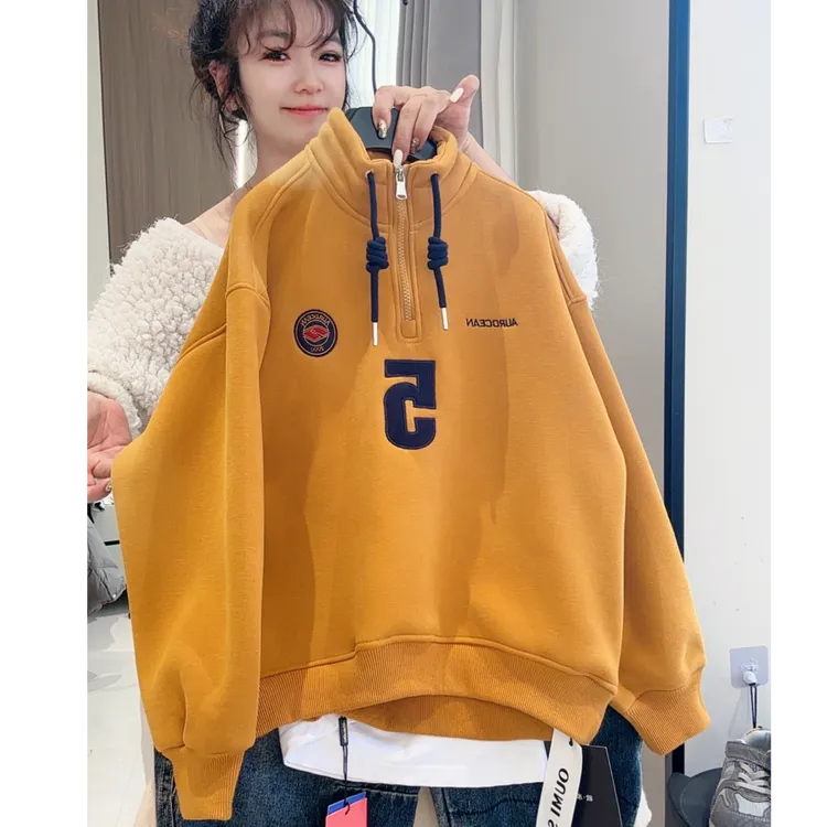 【温暖葵花绒】韩版加厚数字5半拉链中大童ins休闲时尚卫衣00400
